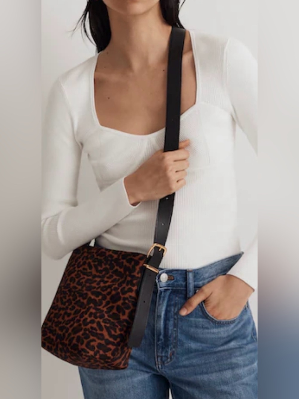 Leopard Print Crossbody Bag with Black Strap